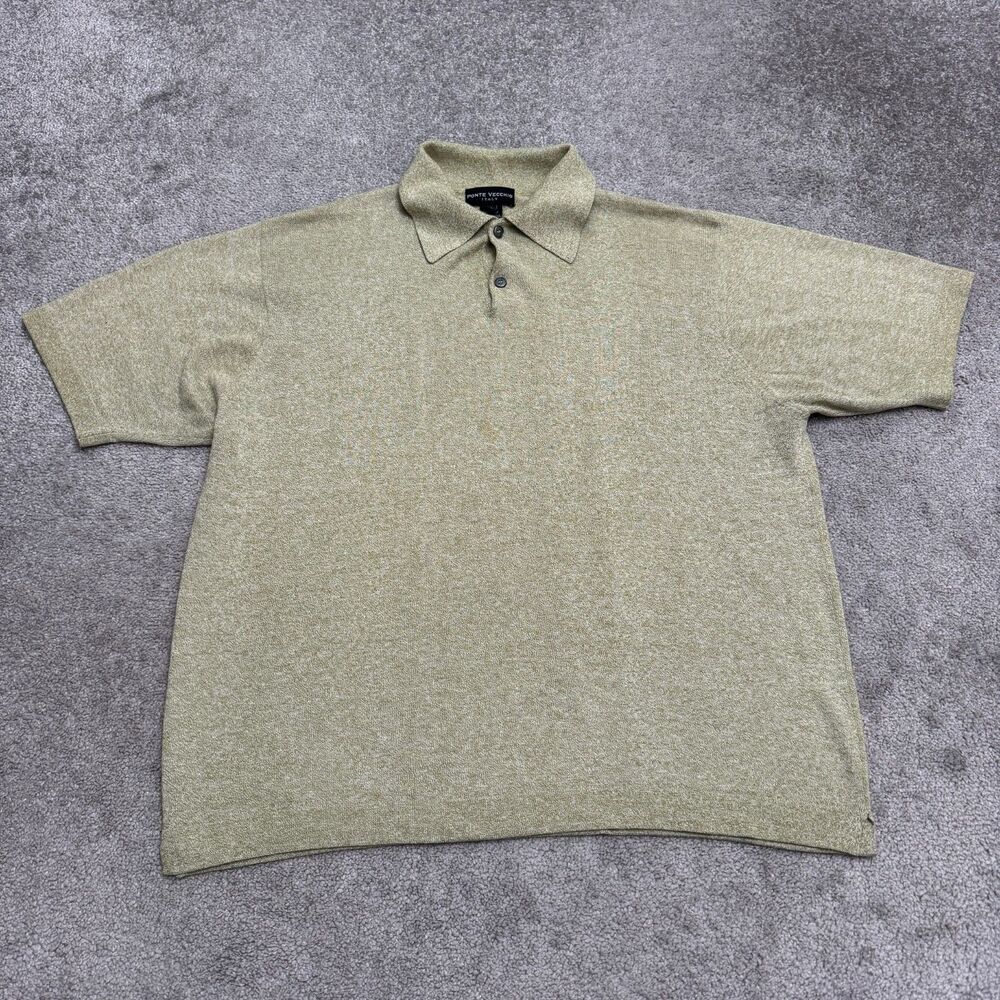 Ponte Vecchio Italy Knitted Polo Shirt Mens Large Marled Sage Green Short Sleeve